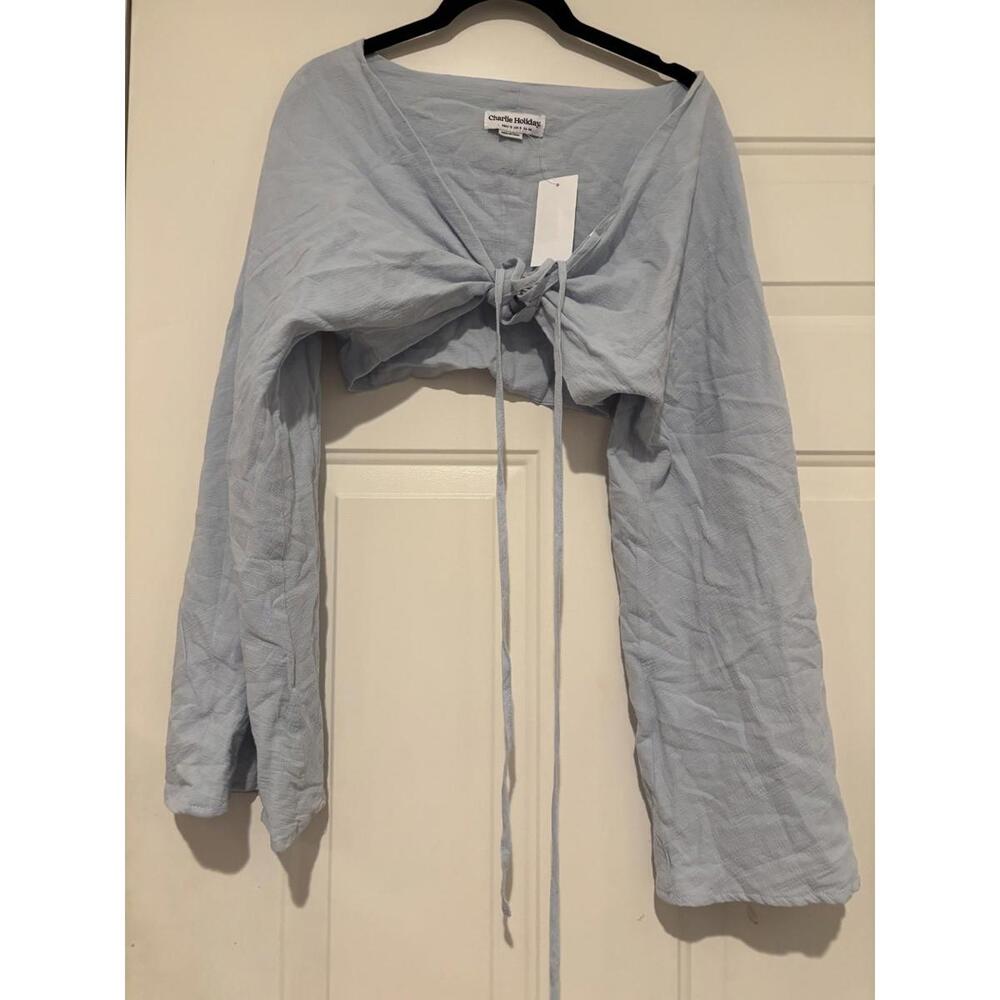 Anthropologie Charlie Holiday sz 9 blue long bell sleeve crop top #2024 new tags